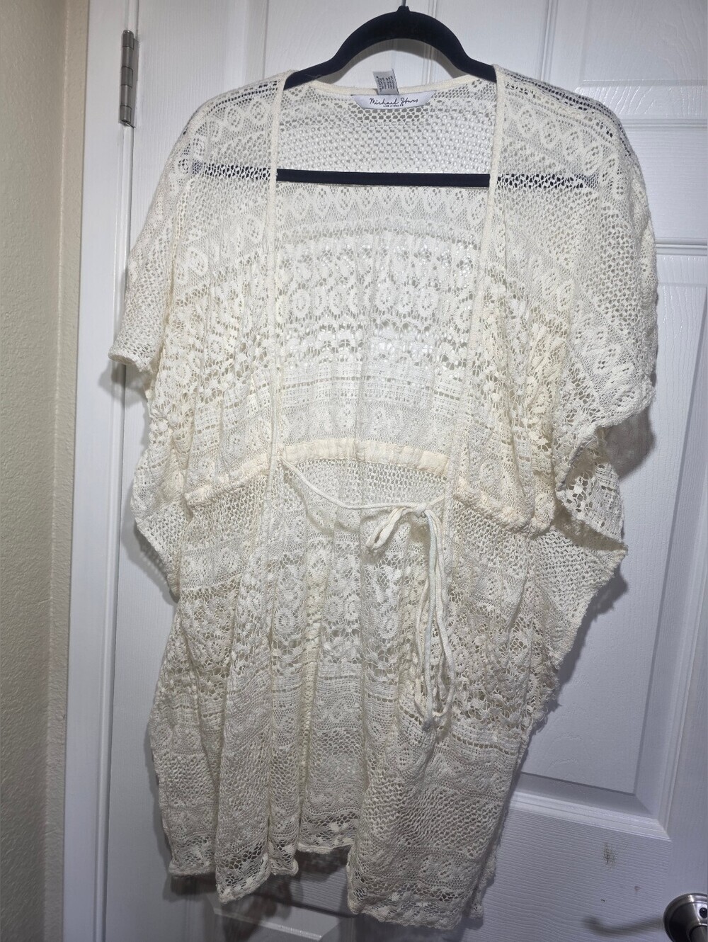 Michael Stars Ivory Crochet Lace Swim Cover Up Kimono Boho Beachwear M/L - Picture 2 of 5